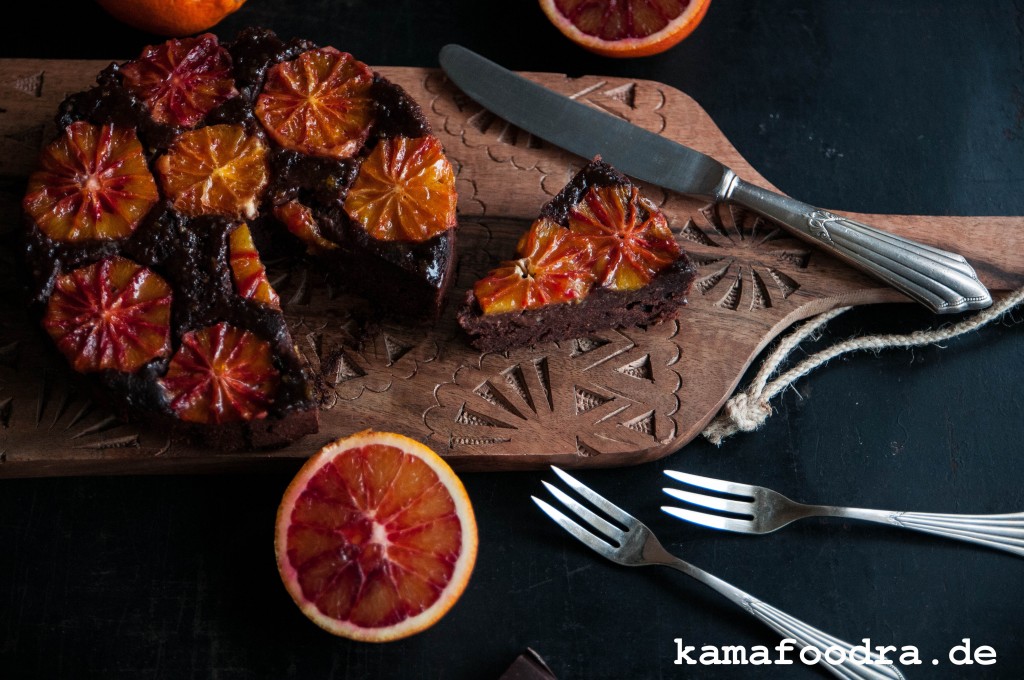 Upside Down Kuchen mit Blutorangen, Schokolade und Ricotta | Kamafoodra