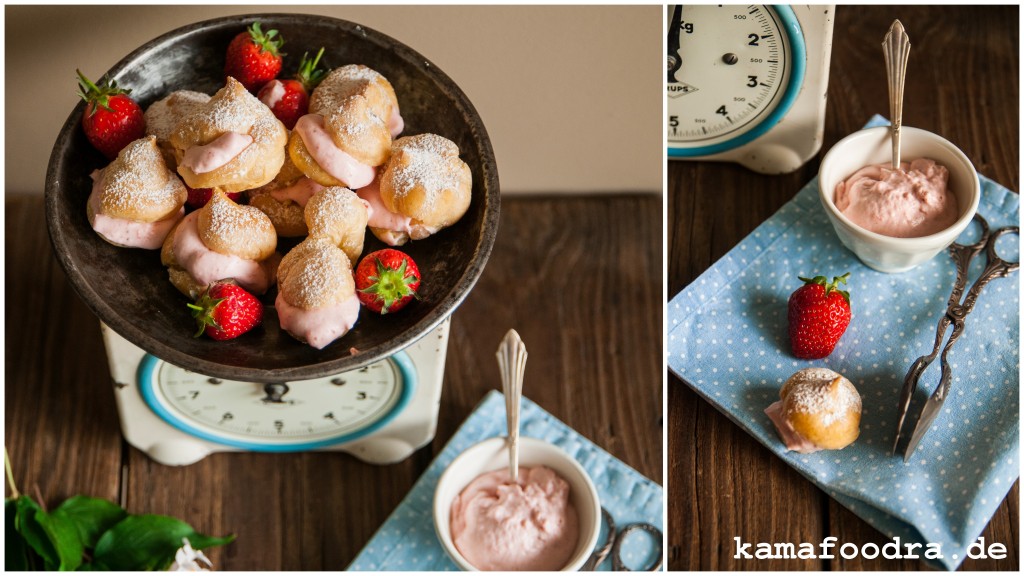Profiteroles – Mini-Windbeutelchen mit Erdbeersahne | Kamafoodra